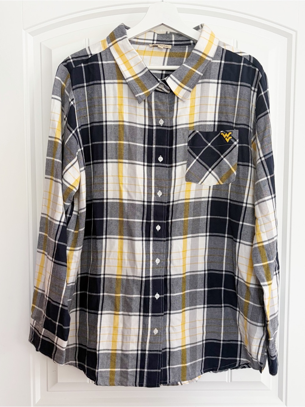 WVU Plaid Gameday Shirt Oversized, Blue & Gold